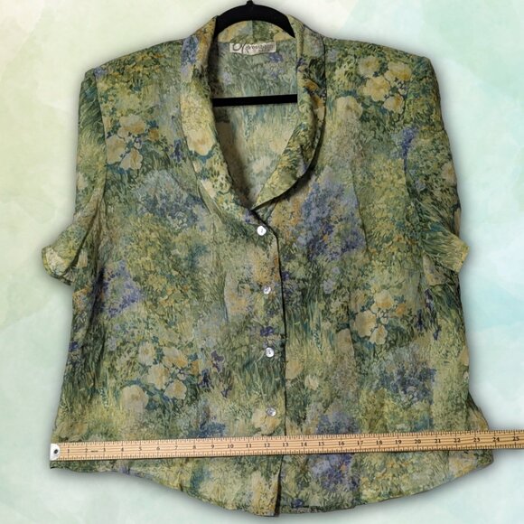 K Studio/Dress Barn Vintage 90s Sheer Floral Button Down, size L/XL - Picture 5 of 8